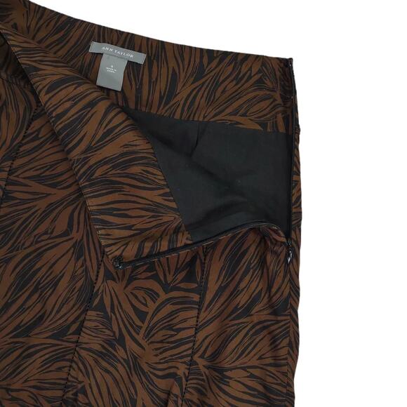 Ann Taylor Sz 0 Brown & Black Leaf Print Pleated A-Line Midi Skirt Cotton 28"W - Picture 4 of 5